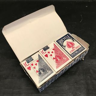 Vintage Box Of 12 Decks Bicycle Playing Cards,  Opened Cello,  88 Jumbo Index,  Poker