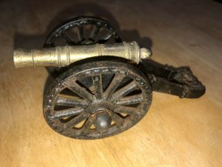 Vintage Mini 4 1/2” Cannon Cast Iron And Brass