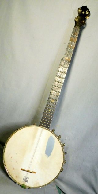 Antique 1890 Morrison Style Banjo 5 String Nickel Steel Rim Mother Pearl Inlay