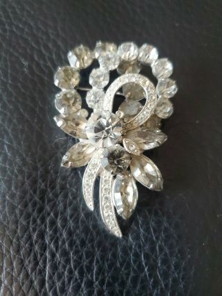 Vintage Brooch Signed Eisenberg Ice Sparkling Crystal Clear Rhinestone Silver