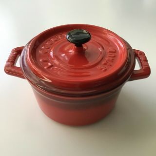 Staub La Cocotte Mini Red Casserole Dish 10 Stoneware Round Lid Crock Vintage