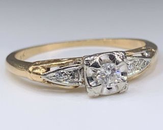 Vintage Antique 14k 18k Yellow Gold White Gold Diamond Engagement Ring Size 5.  75