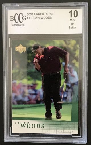 2001 Upper Deck Golf 1 Tiger Woods Rookie Card Rc Graded Bccg 10 Or Better