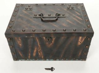 Antique Erie Art Metal Strong Box With Lock & Key Japanned Finish Safe