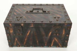 Antique Erie Art Metal Strong Box with Lock & Key Japanned Finish Safe 3