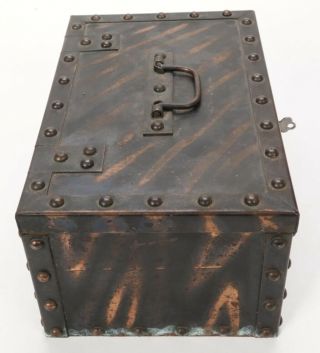Antique Erie Art Metal Strong Box with Lock & Key Japanned Finish Safe 4