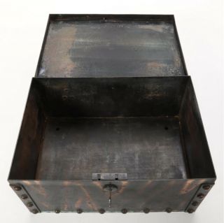 Antique Erie Art Metal Strong Box with Lock & Key Japanned Finish Safe 5