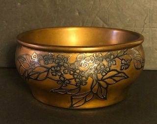 Signed Arts Crafts Bowl Bronze With Sterling Overlay By Heintz Art Metal Shop