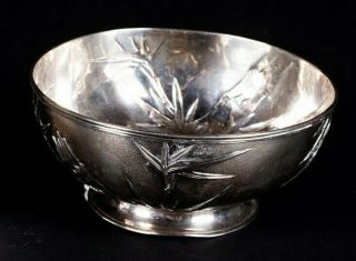19th Century China Chinese Zeesung Bamboo Export Silver Bowl Dish Heavy