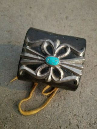 Navajo Ketoh Bow Guard - Butterfly Silver With Worn Turquoise Pre - 1960 Antique