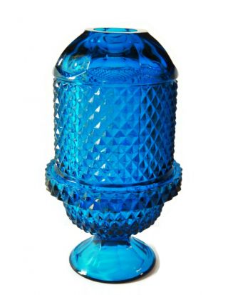 Vintage Viking Blue Glass Fairy Light Lamp Diamond Point Candle Holder