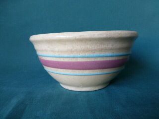 Vintage Ovenware Usa 5 Yellow Ware Blue And Pink Banded Mixing Bowl