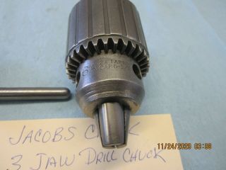 Metal Lathe JACOBS 3 Jaw Drill Chuck 0 to 1/2 cap with 2 taper arbor 3