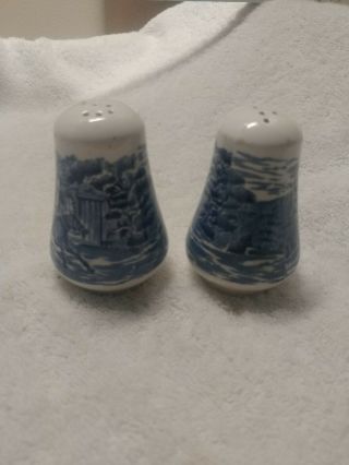 Staffordshire England Liberty Blue Salt And Pepper Shakers Paul Revere - Vintage