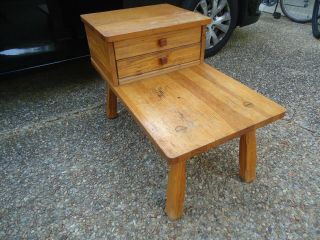 Vintage Ranch Oak End Table 2 Drawers Solid Wood