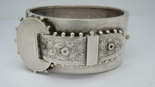Antique Victorian Sterling Silver Cuff Buckle Design Bangle Bracelet C1880