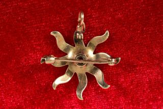 Victorian Antique 14 - 15K Seed Pearl Starburst Lapel Pin or Pendant 2MM Diamond 4