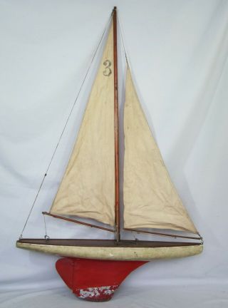 Large Antique / Vintage Wooden Model Sailing Boat Pond Yacht Circa 1900