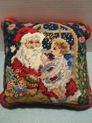 Vintage Needlepoint Pillow Christmas Santa With Child