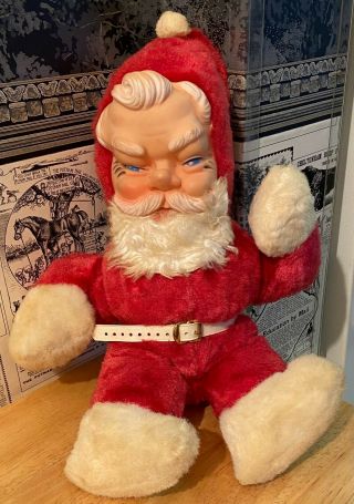 Vintage Rubber Face / Plush Santa Claus Christmas Doll - 13 Inches
