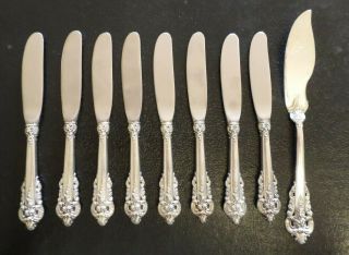 Wallace Grand Baroque Sterling Silver Handle 8 Butter Knives Plus Master Butter