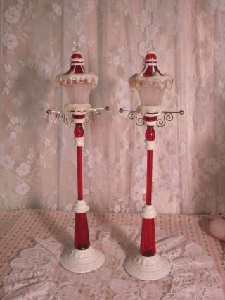 Sweet And Cute Vintage Batt Op.  Candy Red Set Of 2 Dept 56 Village Lamp Posts