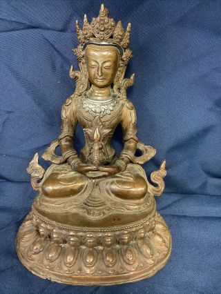 Vtg Or Antique Buddha Statue Nepal Tibet Deity Bronze Brass Buddhism Chinese 9”