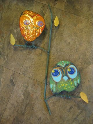 Vintage Signed Curtis Jere Wall Art Sculpture Mcm Enamel Copper Owl Orange/blue