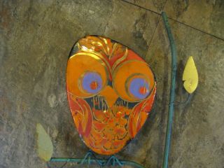 Vintage Signed Curtis Jere Wall Art Sculpture MCM Enamel Copper Owl Orange/Blue 2