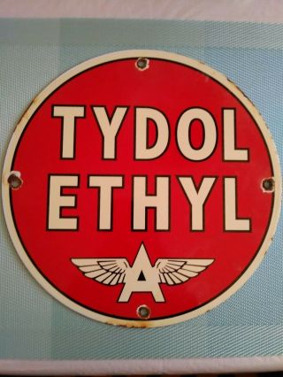 Old Vintage Tydol Flying A Gasoline Porcelain Sign Gas Station Pump Plate Tydol