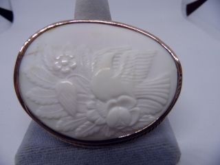 Antique Victorian Carved Cameo Brooch / Pin 14k Rose Gold Dove Flowers