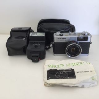 Vintage Minolta Hi - Matic G Camera And Minolta Auto 25 Flash Parts Only 449