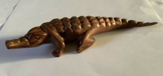 Vintage Hand Carved WOOD Alligator/ Crocodile 9” Long Sparkling Eyes 2