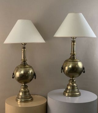 Large Pair Vintage Mid Century Spanish Crusaders Orb Handled Circa 1970s Lamps