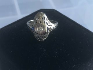 Antique Art Deco Diamond Sapphire Ring 18k White Gold