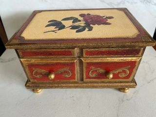 Vintage Painted Wooden Musical Jewelry 1960/70 Toyo Japan Box Red Interior