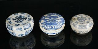 Three Antique Chinese Blue And White Porcelain Duck Ink Paste Box Ming Dynasty