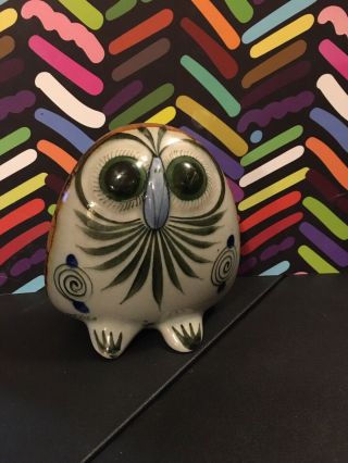 Vintage Tonala Owl Mexican Pottery Mexico Ken Edwards Floral Bird Owl 5” Figure