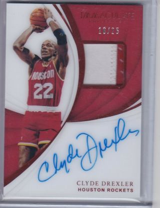 2018 - 19 Immaculate Auto Game Worn Patch Jersey Clyde Drexler 16/25