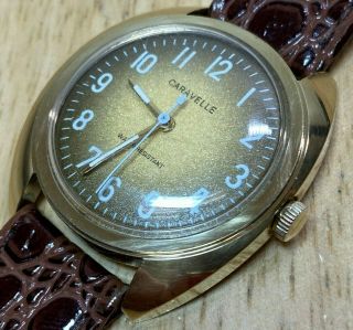 Vintage Caravelle Bulova Mens 17j Gold Tone Hand - Wind Up Mechanical Watch Hours