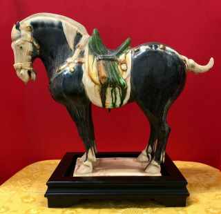 Vintage Tang Dynasty War - Horse Statue,  Chinese Tri - Color Glazed Ceramics