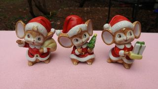 Set Of 3 Vtg Homco Christmas Santa Mice Porcelain Figurines Home Interiors 5405