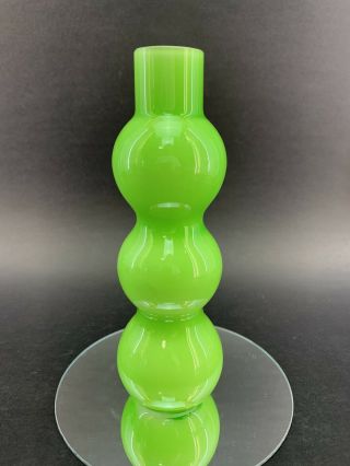 Vintage 8” Green Cased Glass Vase Modernist Mid Century Mod Danish Decorative