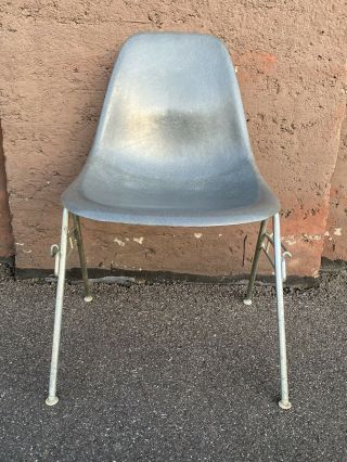 Vtg Herman Miller Eames Fiberglass Shell Chair Elephant Grey Wide Mount MCM 2 3
