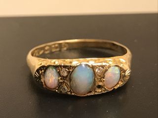 Antique Opal And Diamond Ring In 18ct Yellow Gold Chester W.  N Hallmark Uk Q 1/2