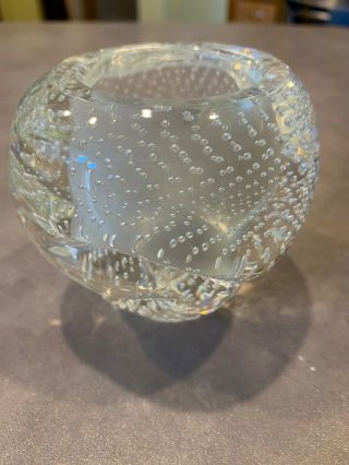 Vintage Murano Art Glass Controlled Bubbles Fused Form Candle Holder Clear
