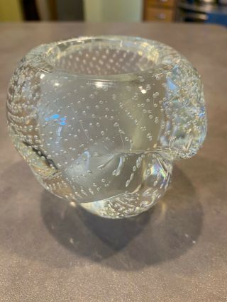 Vintage Murano Art Glass Controlled Bubbles Fused Form Candle Holder Clear 3