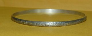 Vintage Art Nouveau Sterling Silver Ornate Floral & Scroll Bangle Bracelet (3)