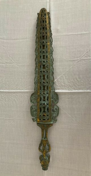 Antique Vintage Chinese Bronze Sword / Jian with Ornate Sculpted Bronze Sheath 4