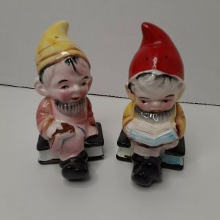 Vintage Pixie Elf Gnome Reading Books Japan Salt And Pepper Shakers